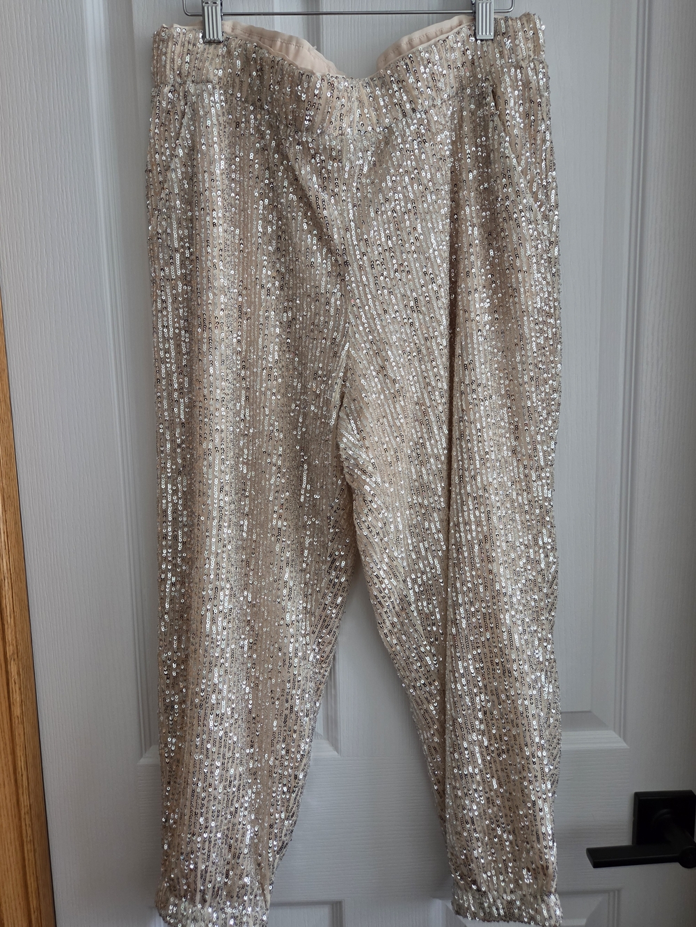 LOFT Champagne Sequin Cropped Pants